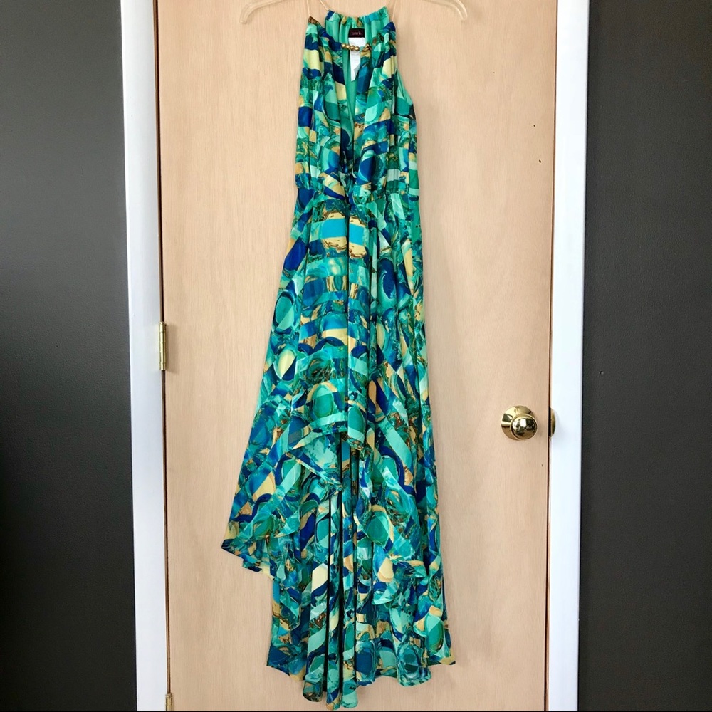 Aqua Green Watercolored High-Low Dress